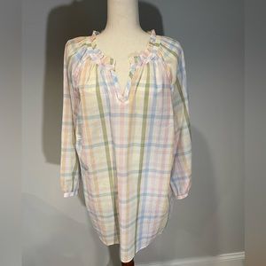 Talbots Pastel Plaid Ruffle Collar Tunic